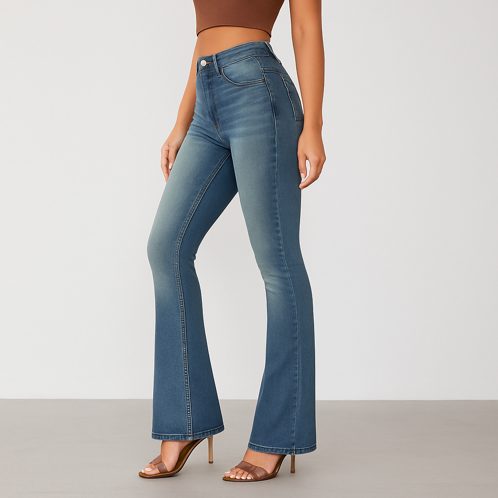 Fen – Women's High-Waisted Flared Jeans – Fitted Stretch Denim