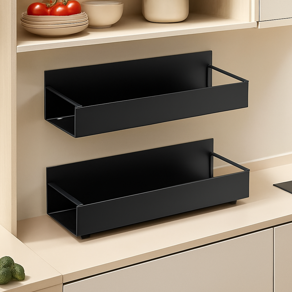 Magnetic side shelf - black metal, attaches to the wall without drilling holes in your refrigerator or washing machine