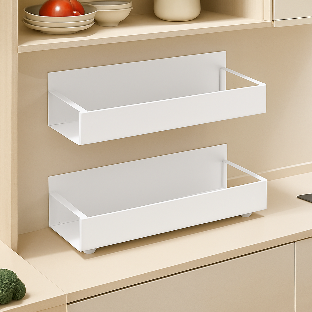 Magnetic side shelf - black metal, attaches to the wall without drilling holes in your refrigerator or washing machine