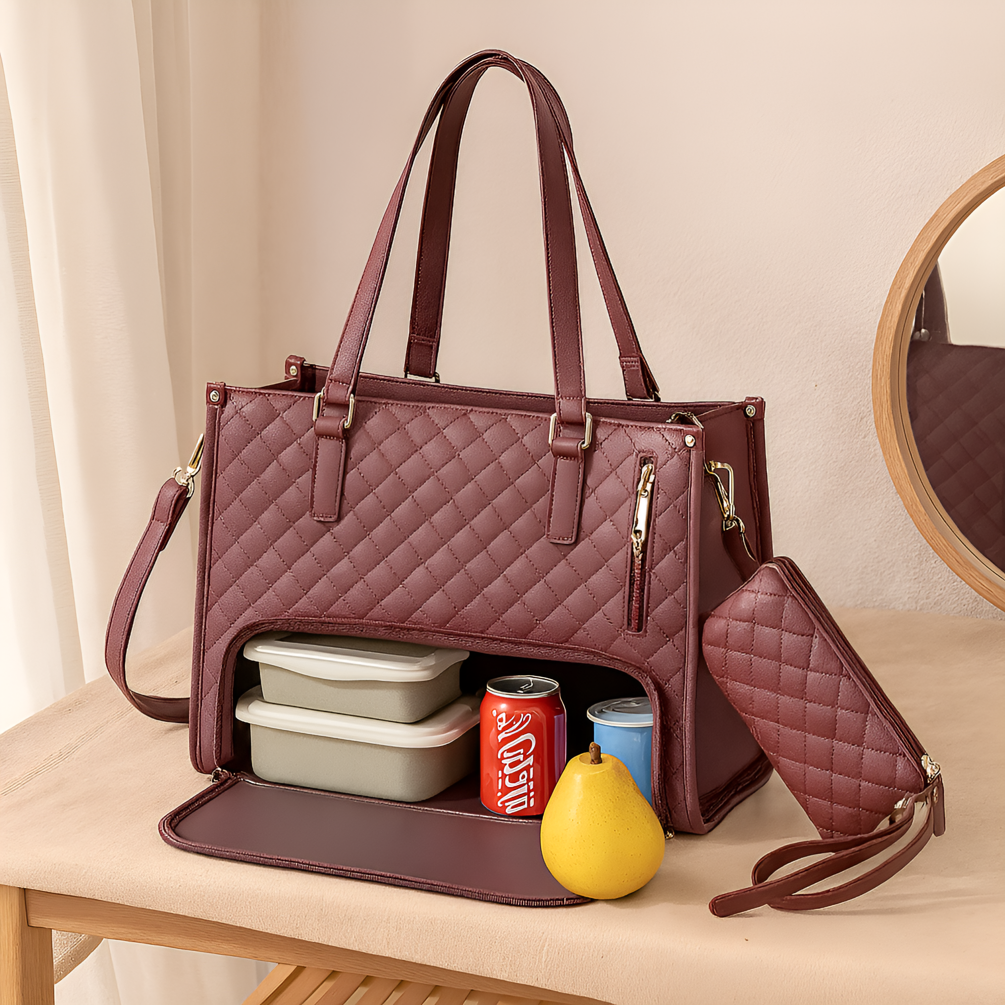 断熱2-in-1ランチ&トラベルバッグ - 収納コンパートメント付き漏れ防止クーラーバッグ