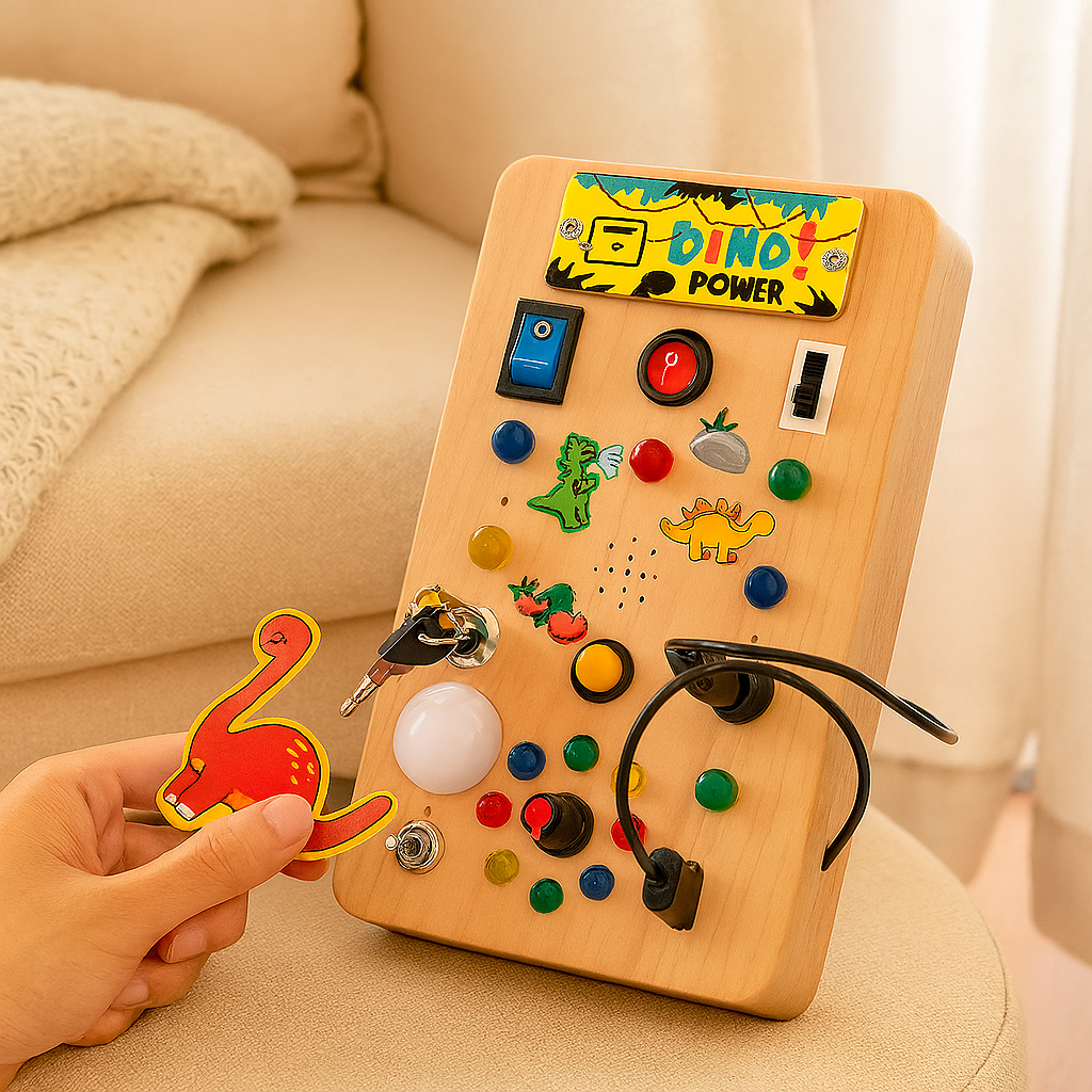 Wooden Dinosaur Activity Toy - Educational Chess Game with Lights, Music and Sensors