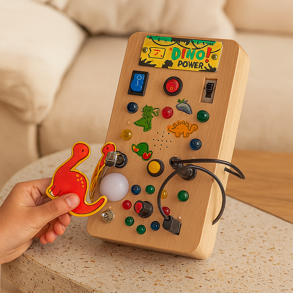 木製恐竜アクティビティおもちゃ - ライト、音楽、センサー付きの教育チェスゲーム