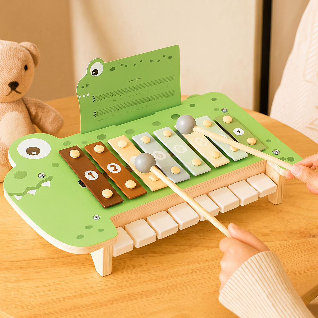 木製ワニ音楽ベンチ - 手と目の協調性と音楽遊びのための木琴おもちゃ