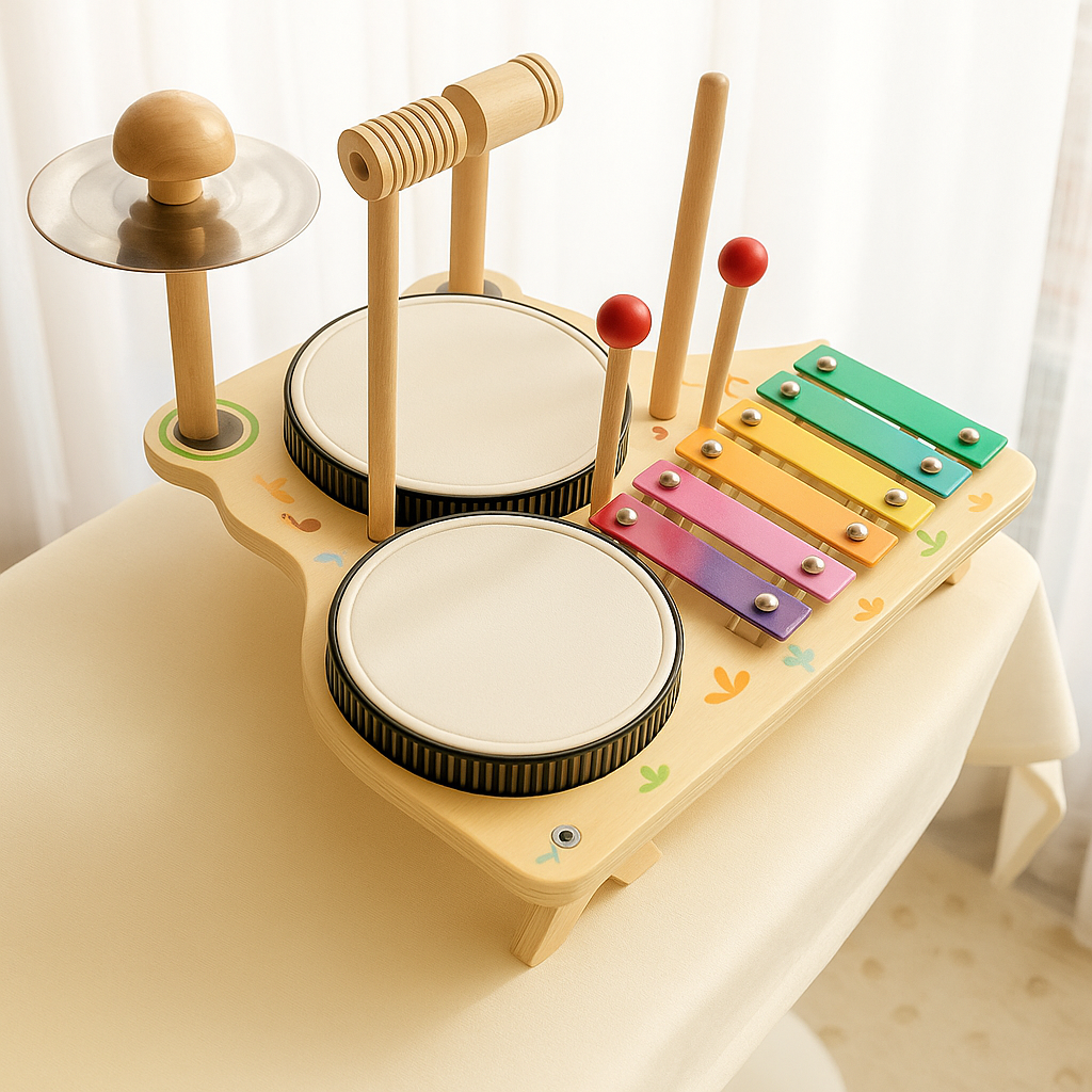 Children's Wooden Drum Set - Tambourine and Percussion Instruments for Creative Play