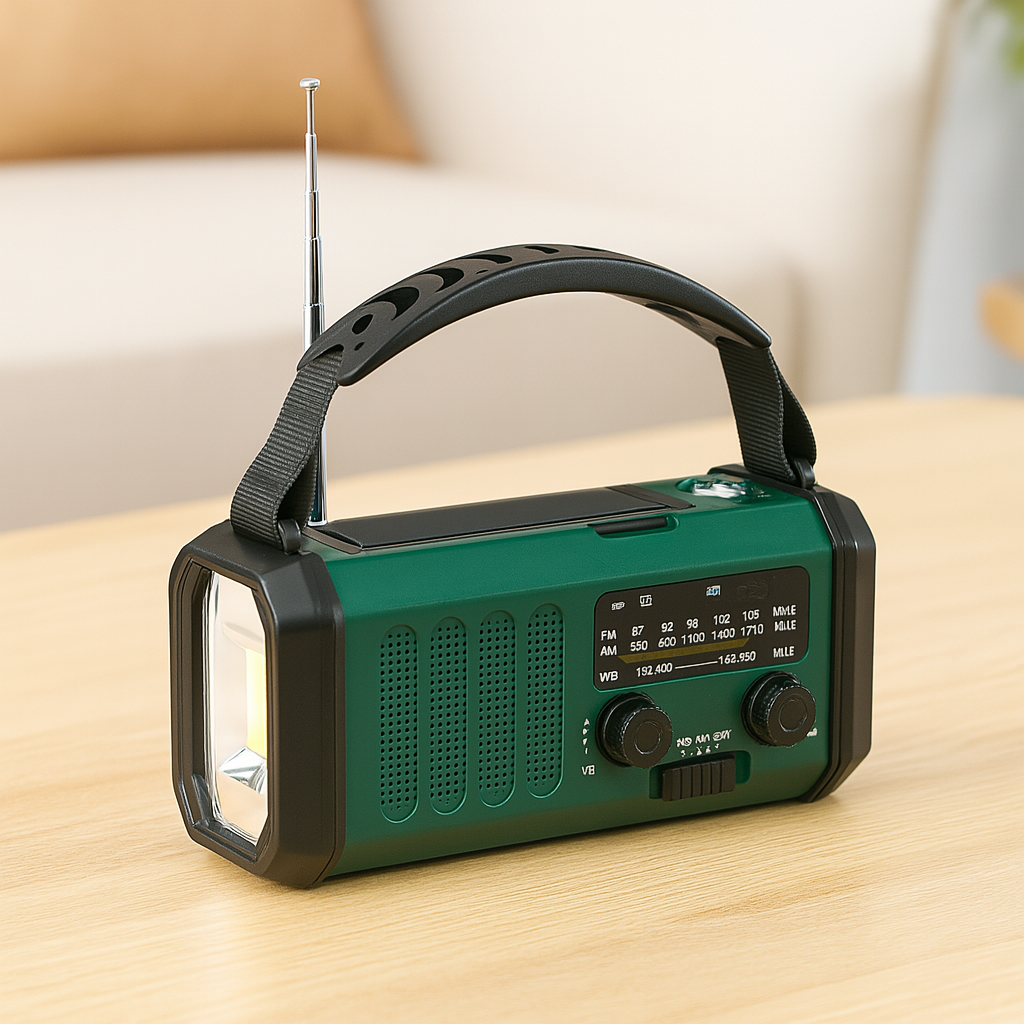 ソーラーパネルと手回し式クランク付き緊急ラジオ - 10,000 mAh パワーバンク、AM/FM 天気予報ラジオ、懐中電灯、SOS 機能、携帯電話充電器