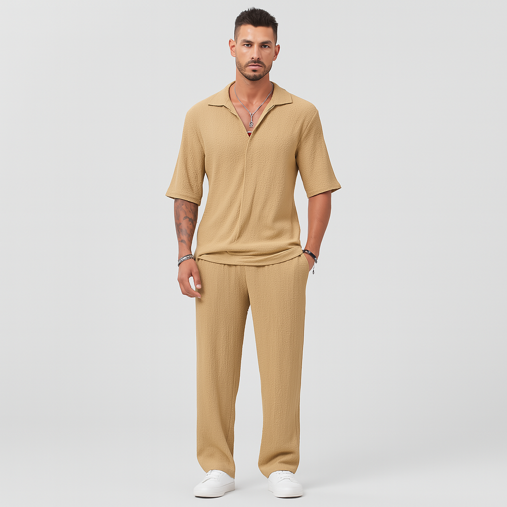 Men's two-piece suit - A stylish casual outfit consisting of a long-sleeved shirt and matching trousers