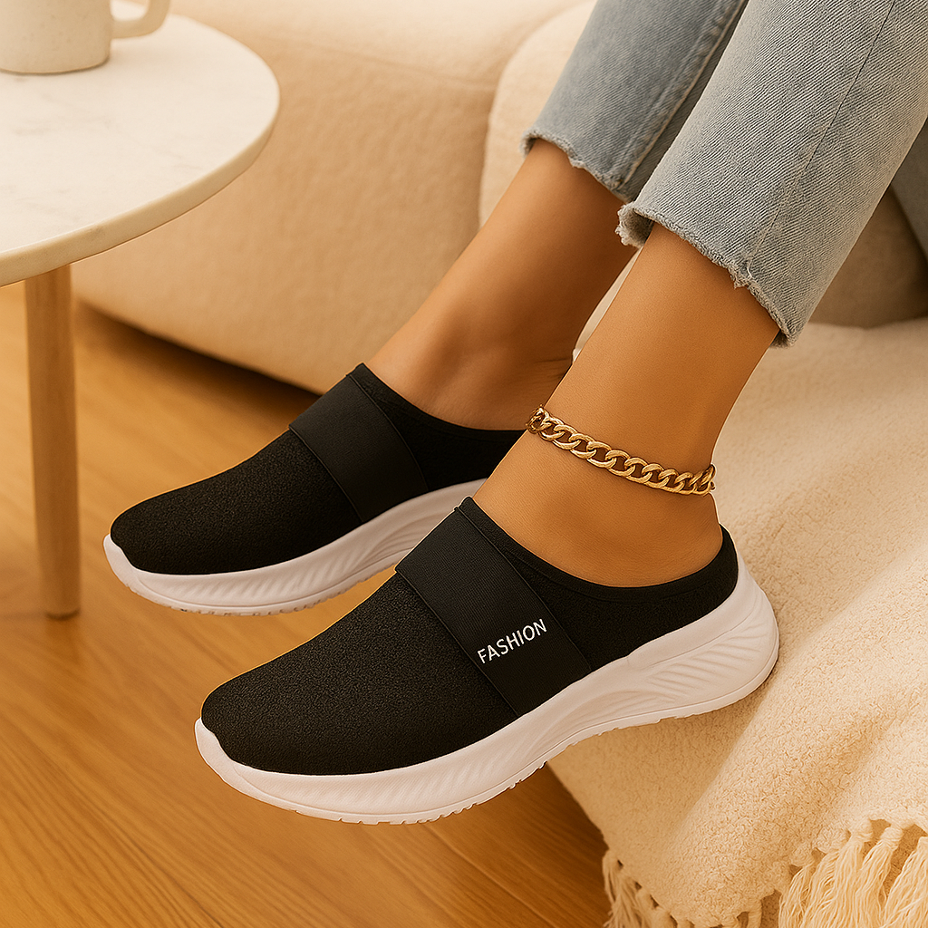 Women's slip-on slippers - breathable mesh upper, soft padded insole, durable rubber sole