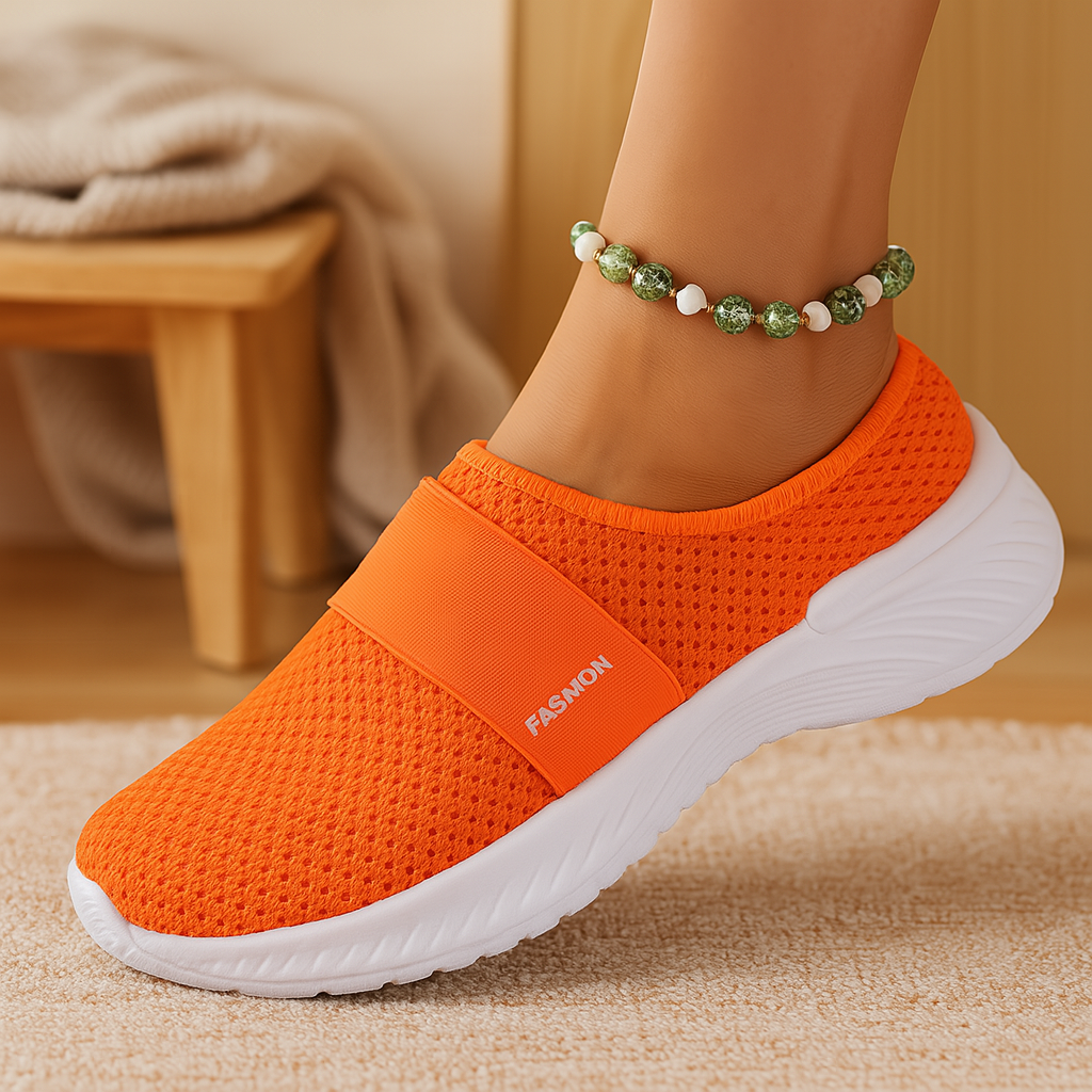 Women's slip-on slippers - breathable mesh upper, soft padded insole, durable rubber sole
