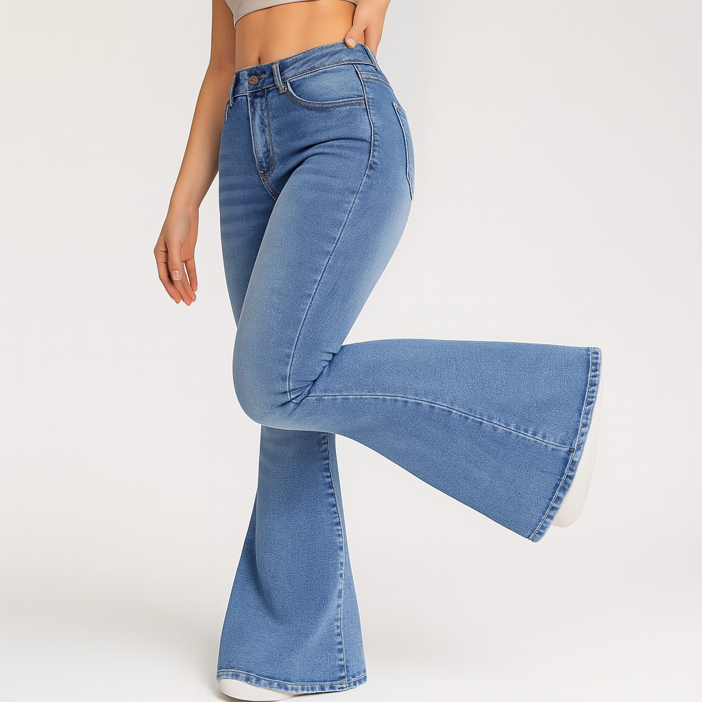 Noa - Women's High-Waisted Flared Jeans - Skinny Fit, Solid Colors, Extra Long
