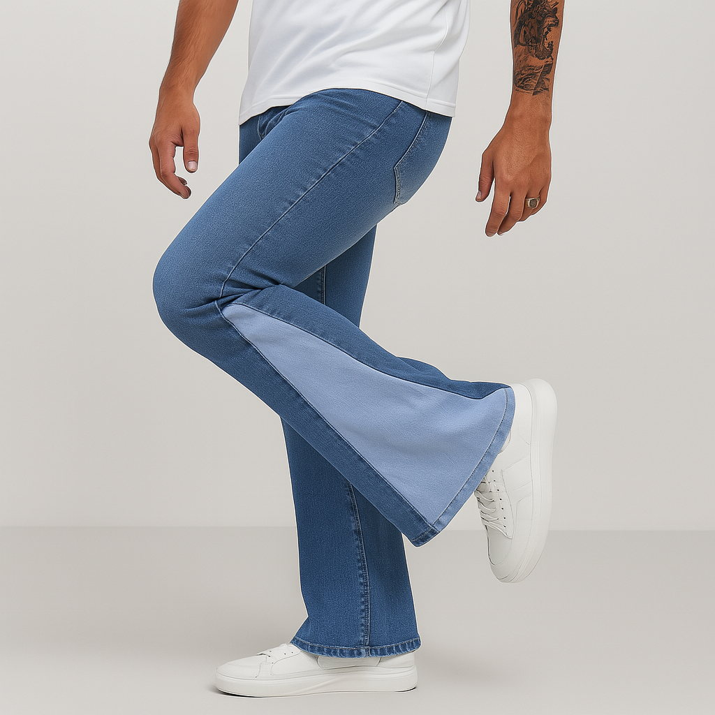 4 Legend - Men's Classic Flare Jeans - Slim Fit Stretch Denim, Solid Wash Look