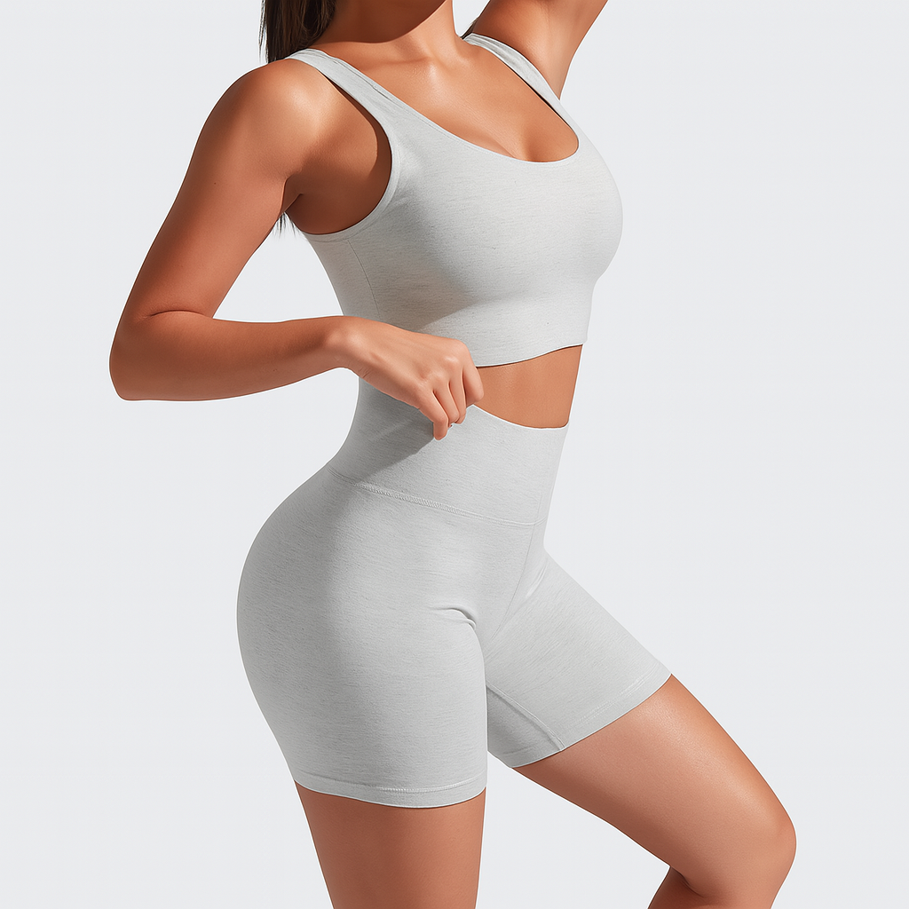 レディース シームレス リブ編み ヨガ&ピラティス セット - スポーツブラ&レギンス付きフィットネスウェア