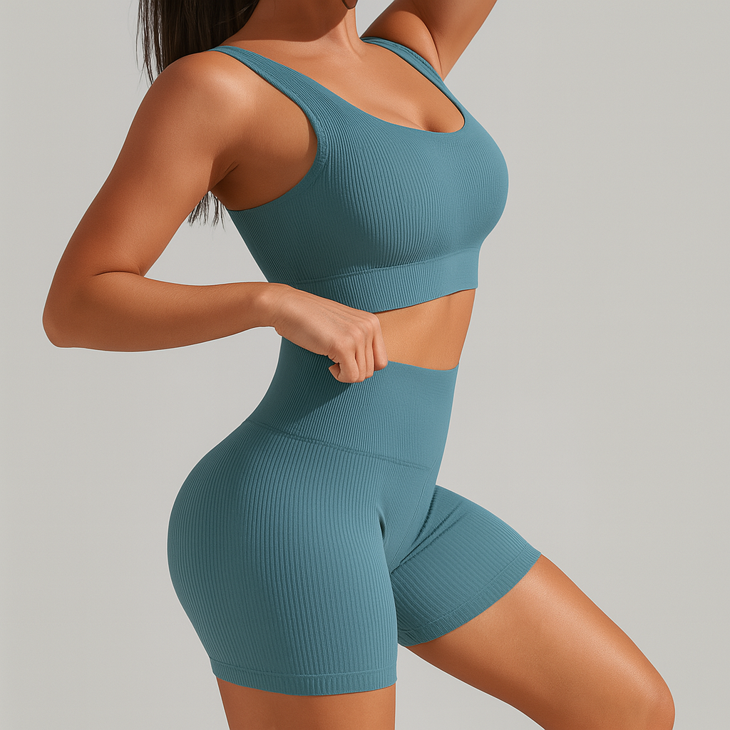 Women's Seamless Ribbed Yoga & Pilates Set - Fitness Wear with Sports Bra and Leggings