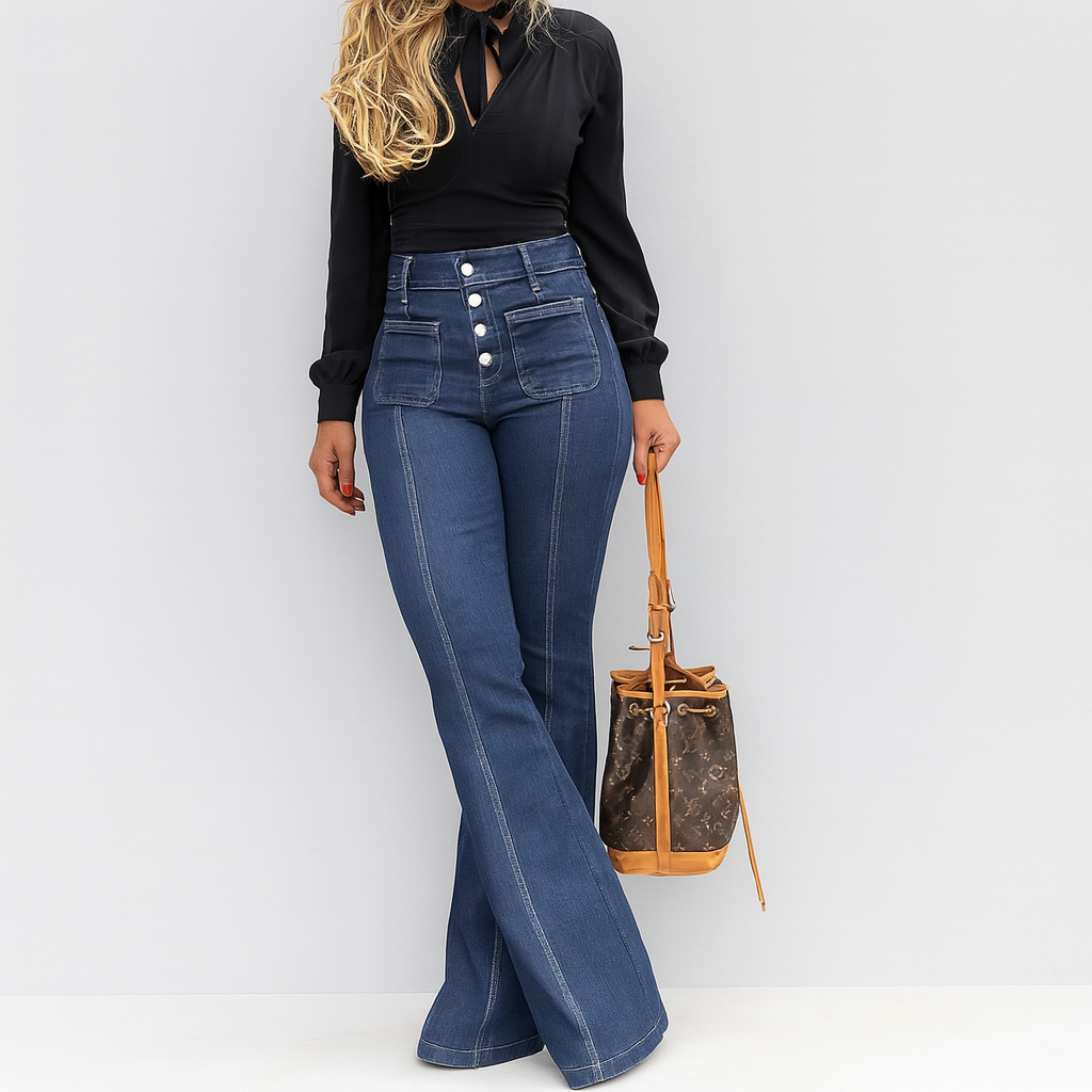 Melta – Women's Stretch Flare Jeans – Button Closure & All-Season Fit
