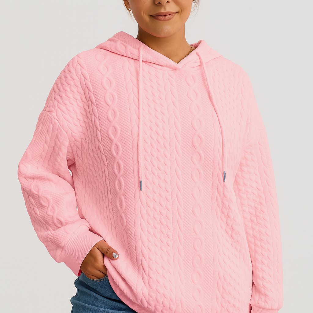 Plus Size Women's Hoodie - Plain Rib Knit with Drawstring and Stretch Fabric