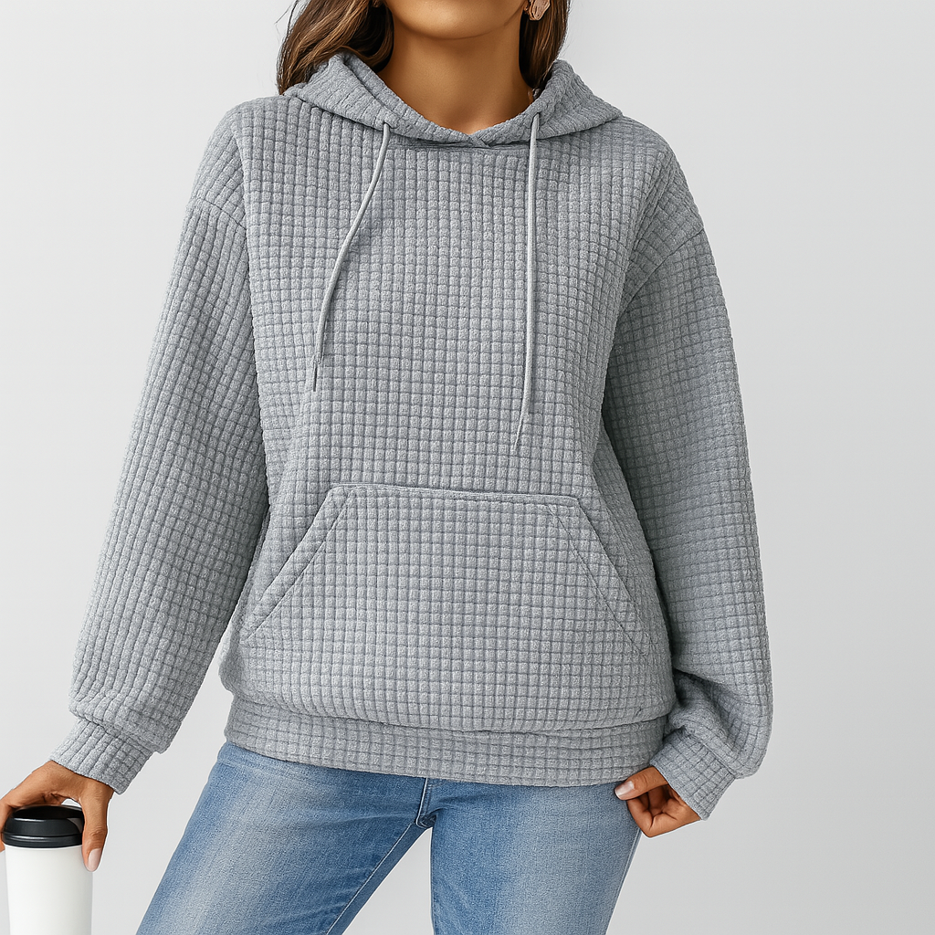 Plus Size Hoodie - Structured knit with drawstring and relaxed fit