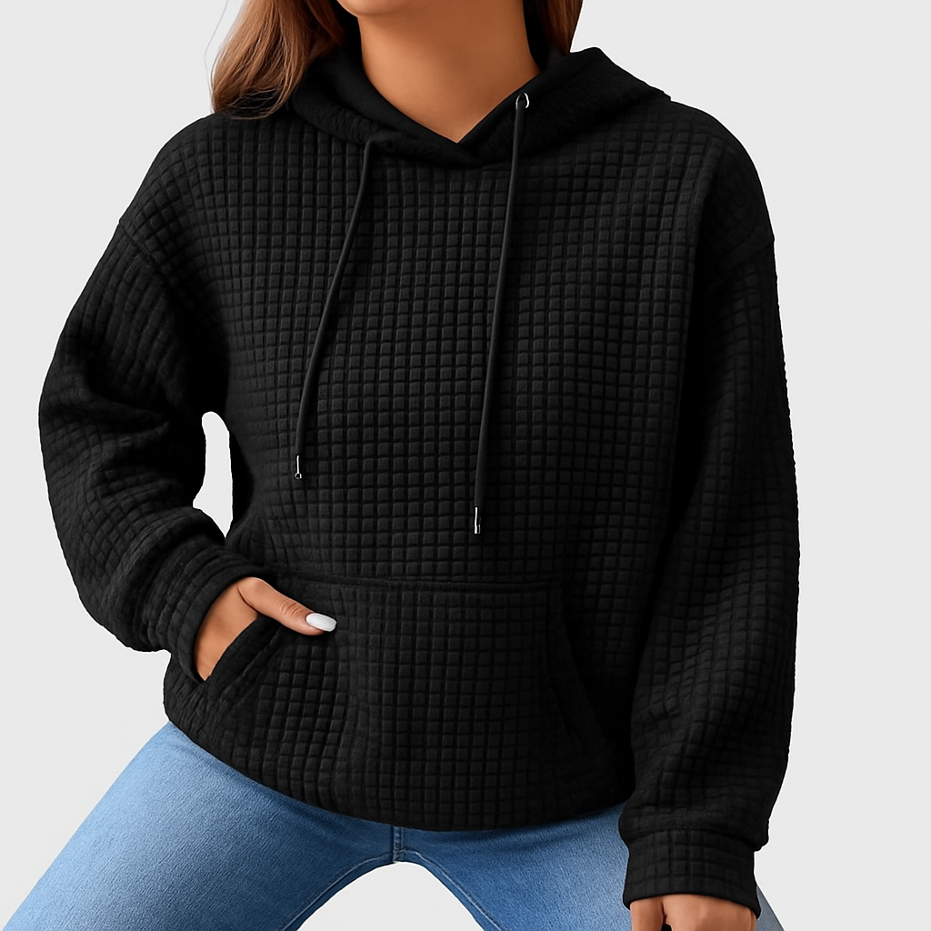 Plus Size Hoodie - Structured knit with drawstring and relaxed fit