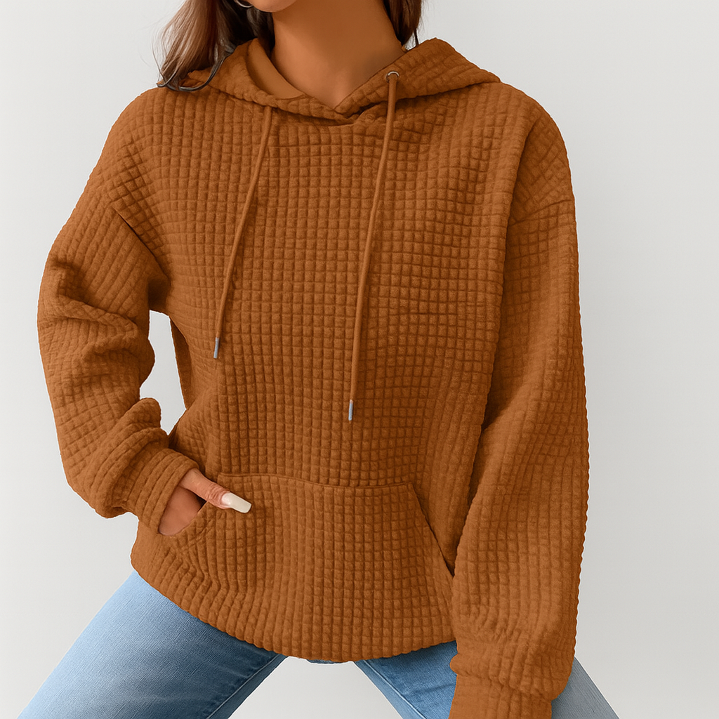 Plus Size Hoodie - Structured knit with drawstring and relaxed fit