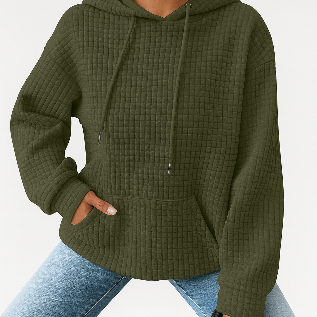 Plus Size Hoodie - Structured knit with drawstring and relaxed fit