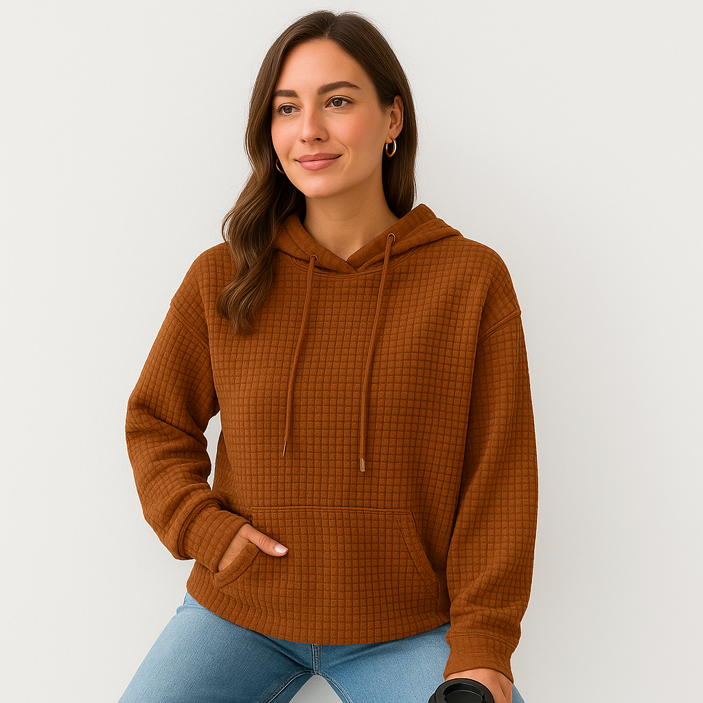 Plus Size Hoodie - Structured knit with drawstring and relaxed fit