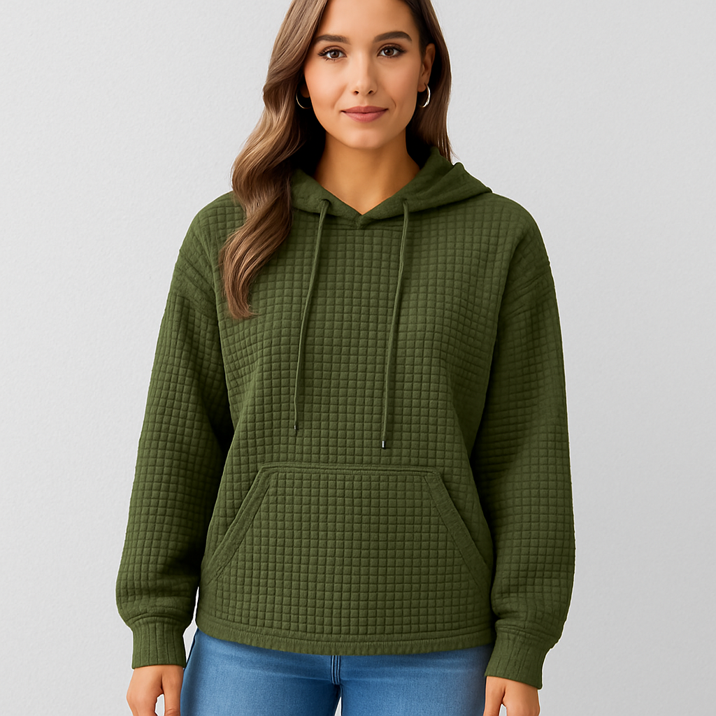 Plus Size Hoodie - Structured knit with drawstring and relaxed fit