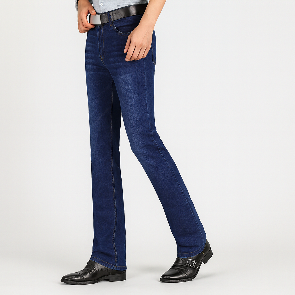4 Legend - Men's Classic Flare Jeans - Slim Fit Stretch Denim, Solid Wash Look