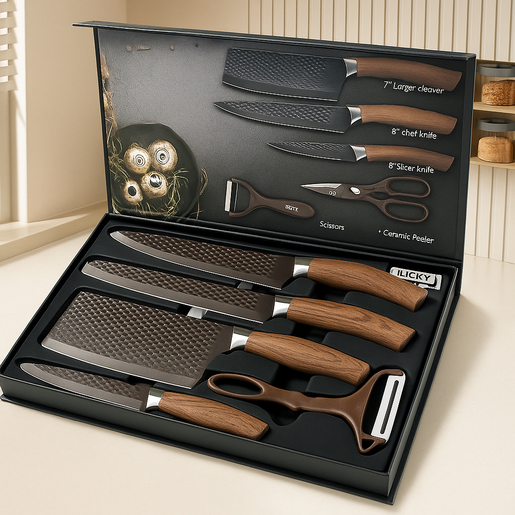 Chephora | 6-Piece Stainless Steel Kitchen Knife and Accessory Set – Black Gift Edition