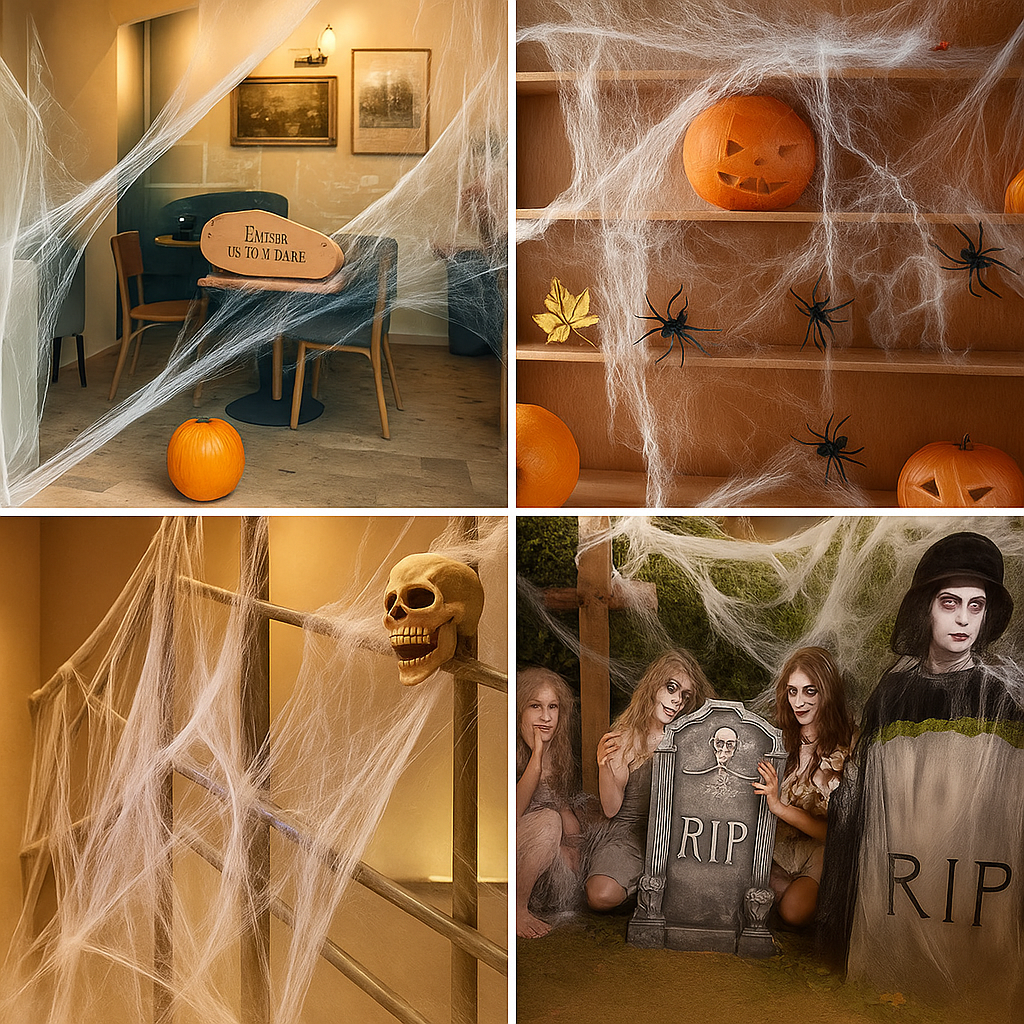 Creepweb Halloween Decorations – 200g Cobweb and 10 Plastic Spiders