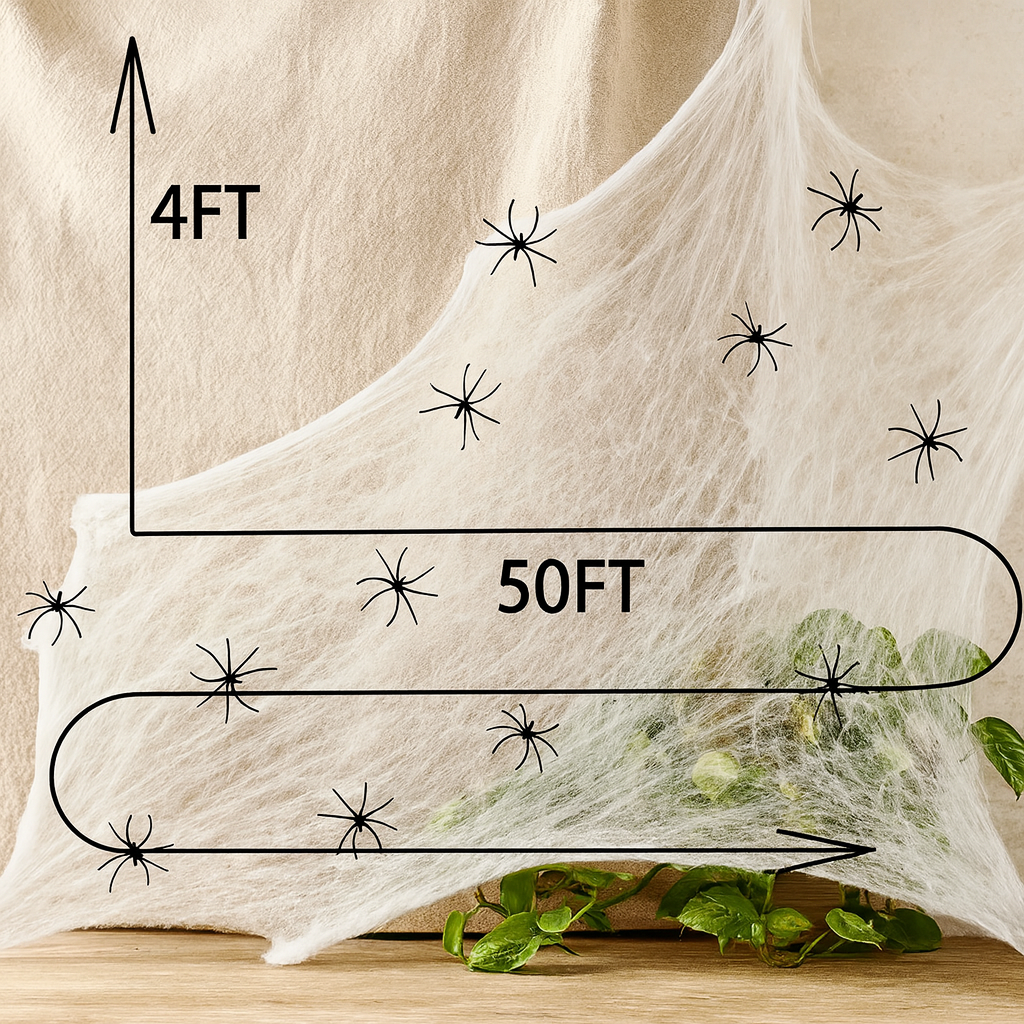 Creepweb Halloween Decorations – 200g Cobweb and 10 Plastic Spiders