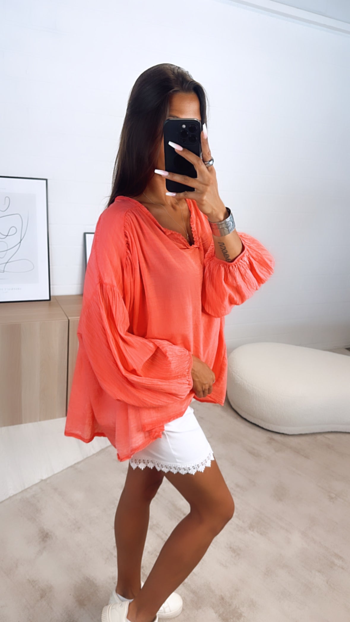 Megumi Lightweight Coral Cotton Blouse