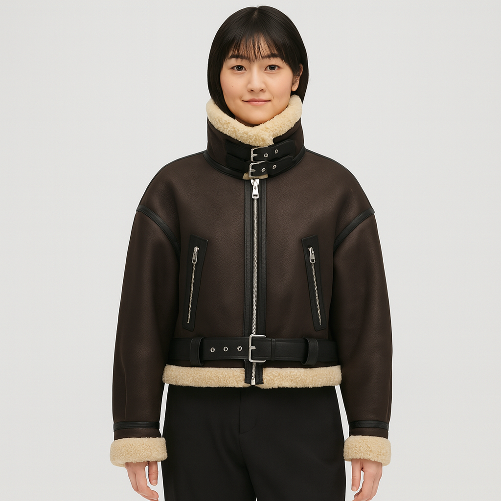 Elara | Belted faux leather jacket