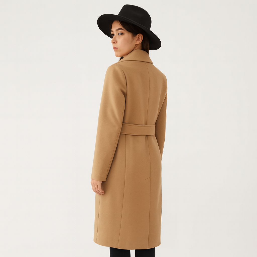 Ella Villa | Elegant long tweed coat with adjustable belt