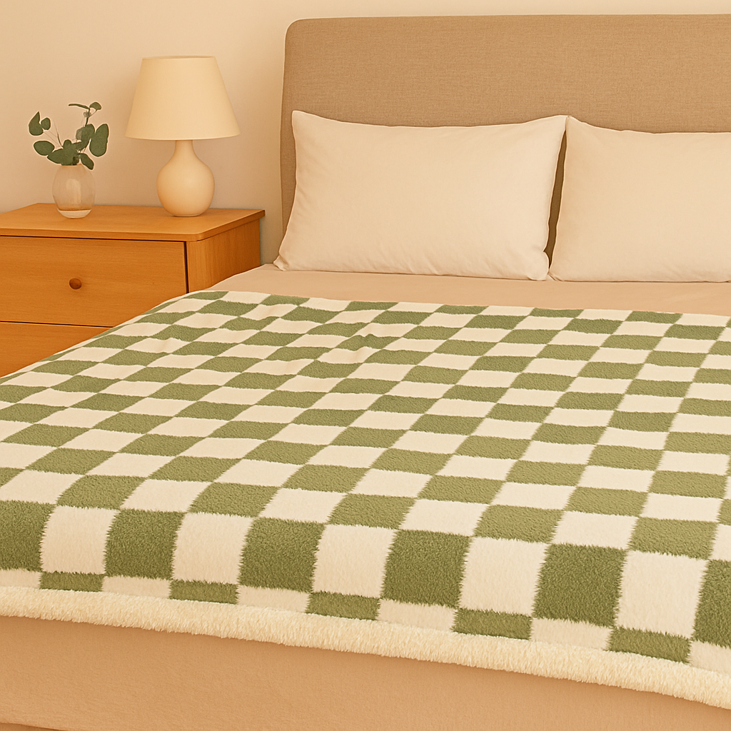 エレガントなスレートチェックのプラッシュスロー - リバーシブルの二重層ブランケット