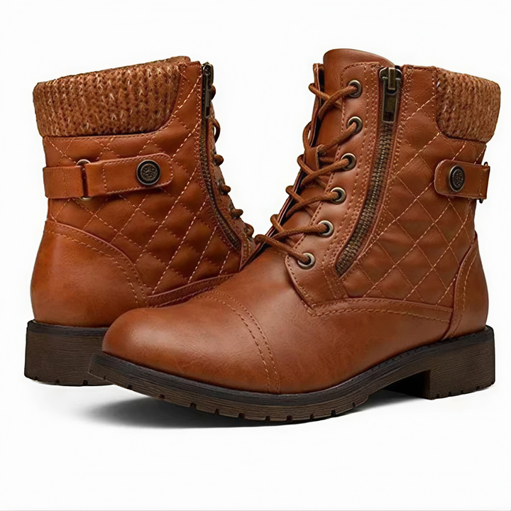 Akane - Warm Faux Leather Buckle Zip Boots