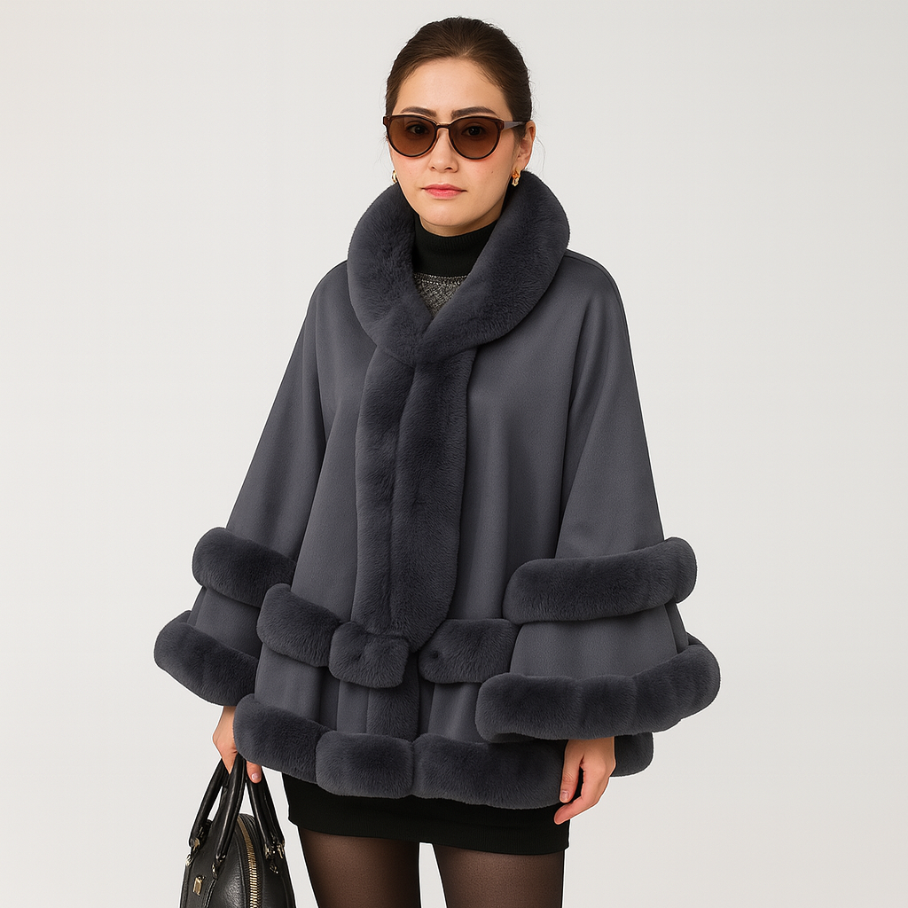 Friedela | Fluffy-lined hooded cape coat (plus size)