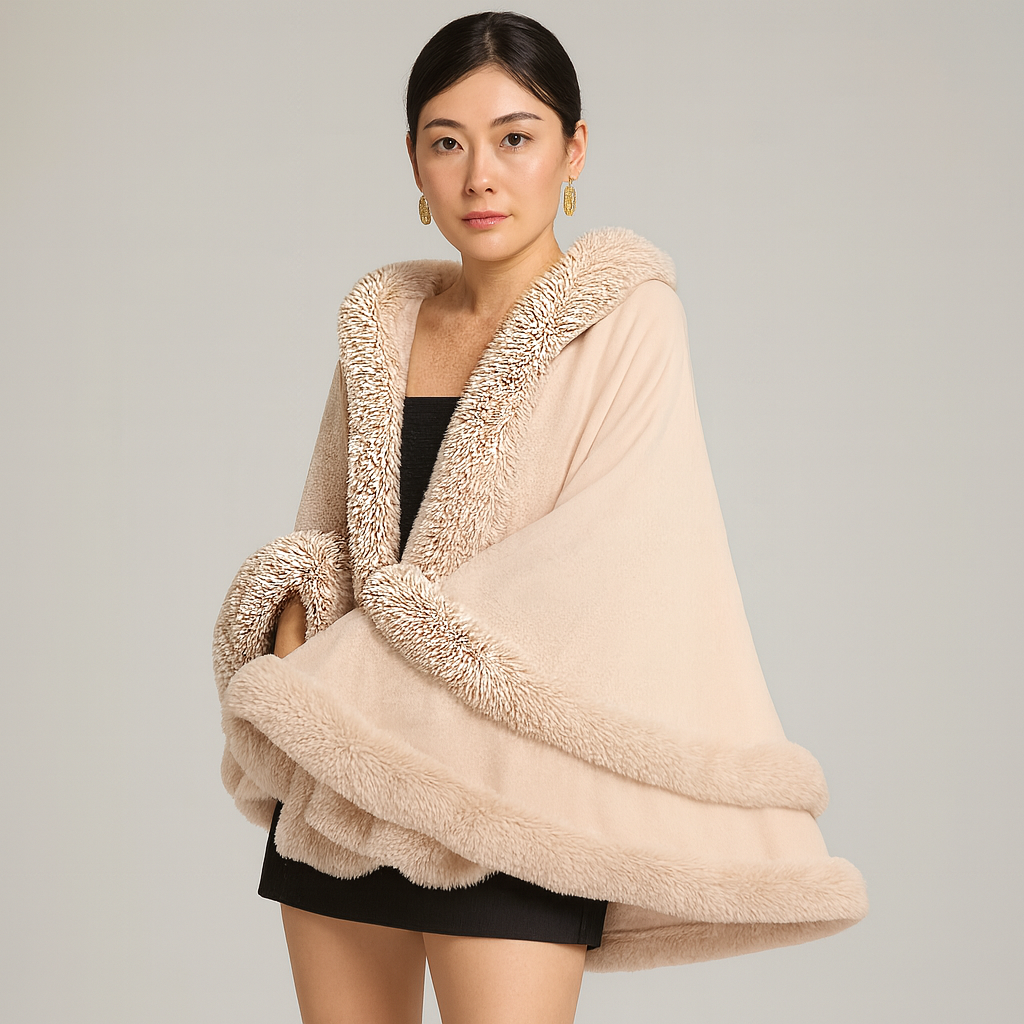 Friedela | Fluffy-lined hooded cape coat (plus size)