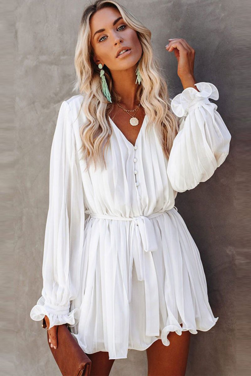 Hilda – Casual Puff Sleeve Tie Waist Mini Dress