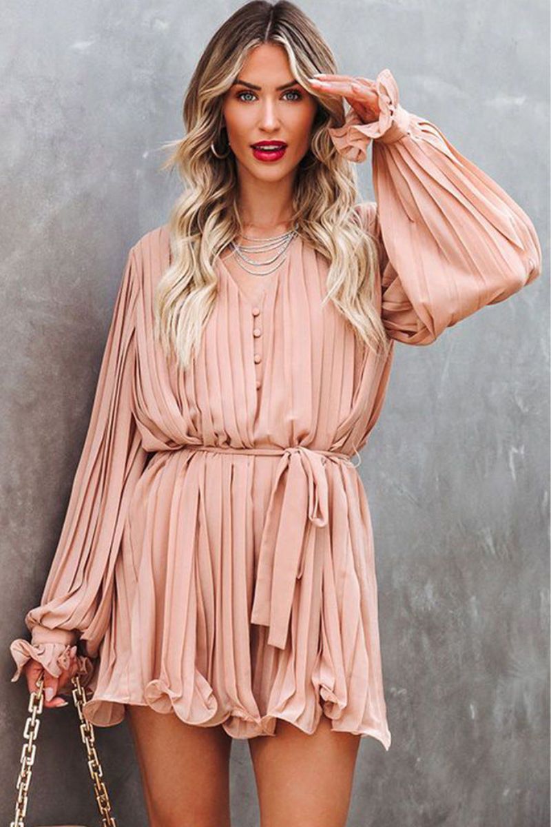 Hilda – Casual Puff Sleeve Tie Waist Mini Dress