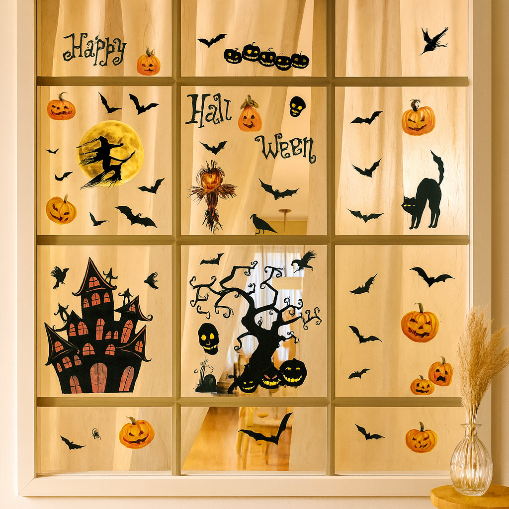 GROMORA | Bat and Skeleton Halloween Window Sticker Set