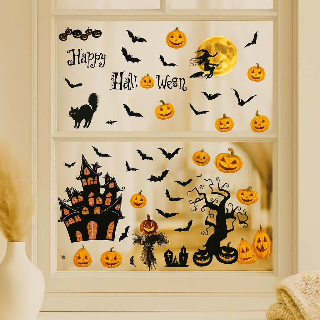 GROMORA | Bat and Skeleton Halloween Window Sticker Set