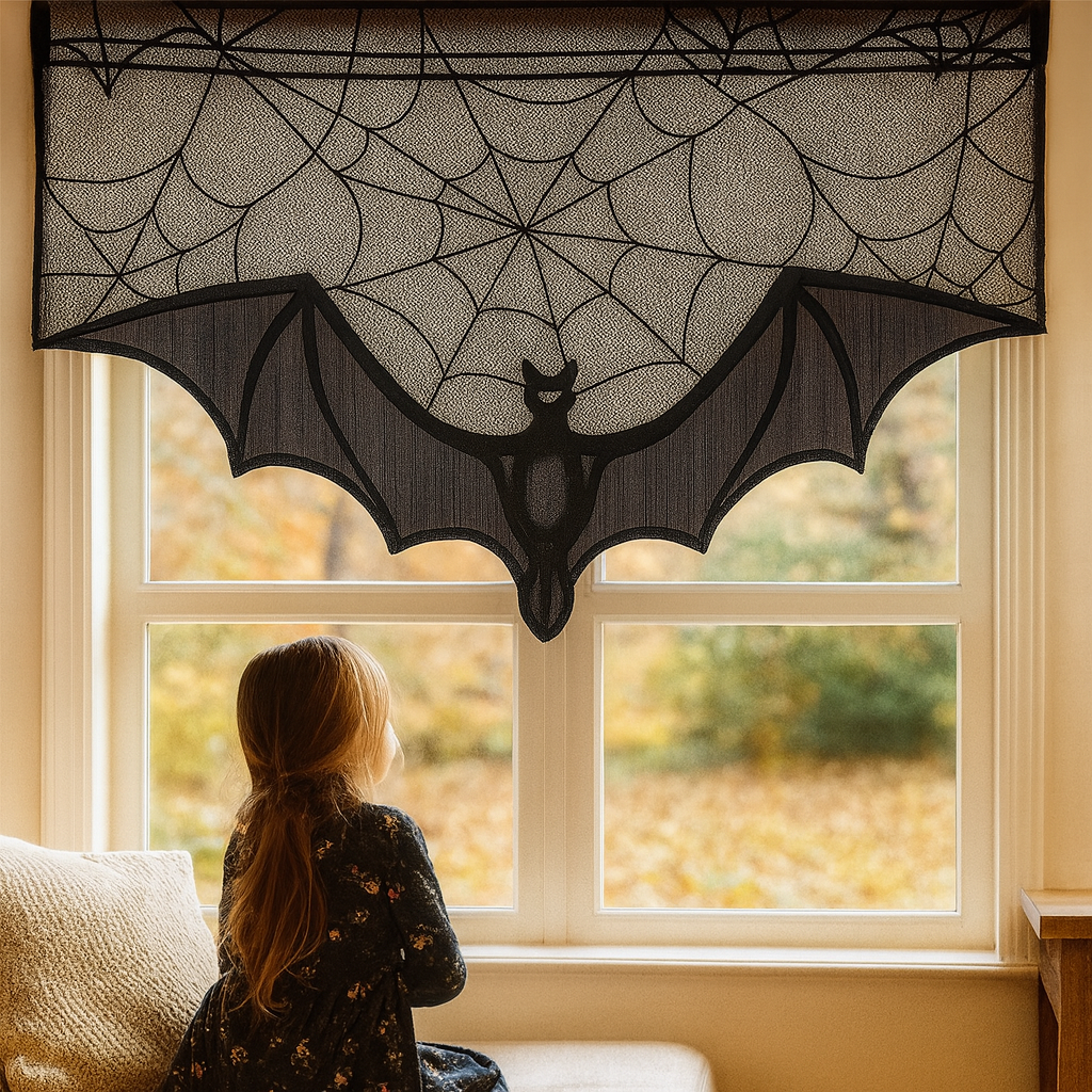 ゴシックレース ハロウィンレース飾り - コウモリとクモの巣の黒いひざ掛け