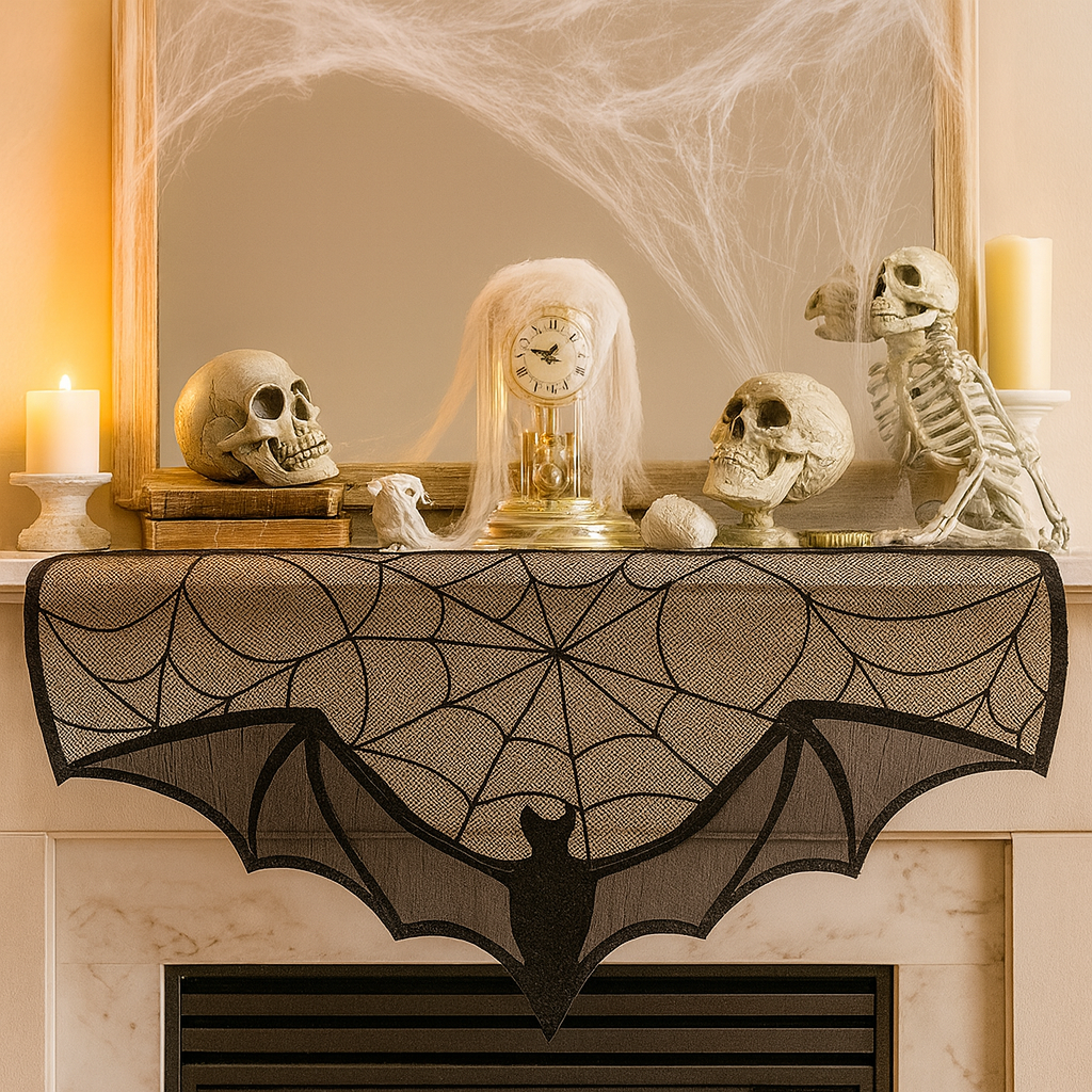 ゴシックレース ハロウィンレース飾り - コウモリとクモの巣の黒いひざ掛け