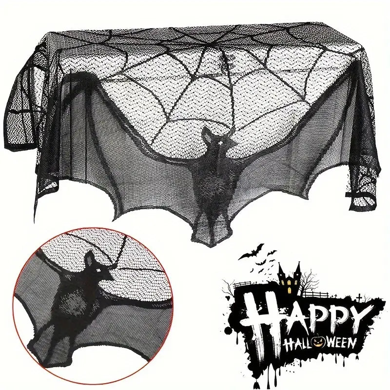 Gothic Lace Halloween Lace Decoration - Black Bat and Spider Web Throw