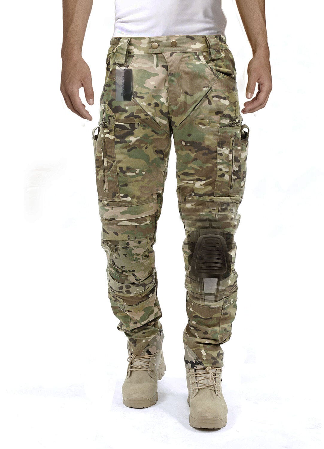 Tactical cargo pants with knee protection, ideal for outdoor activities and work.