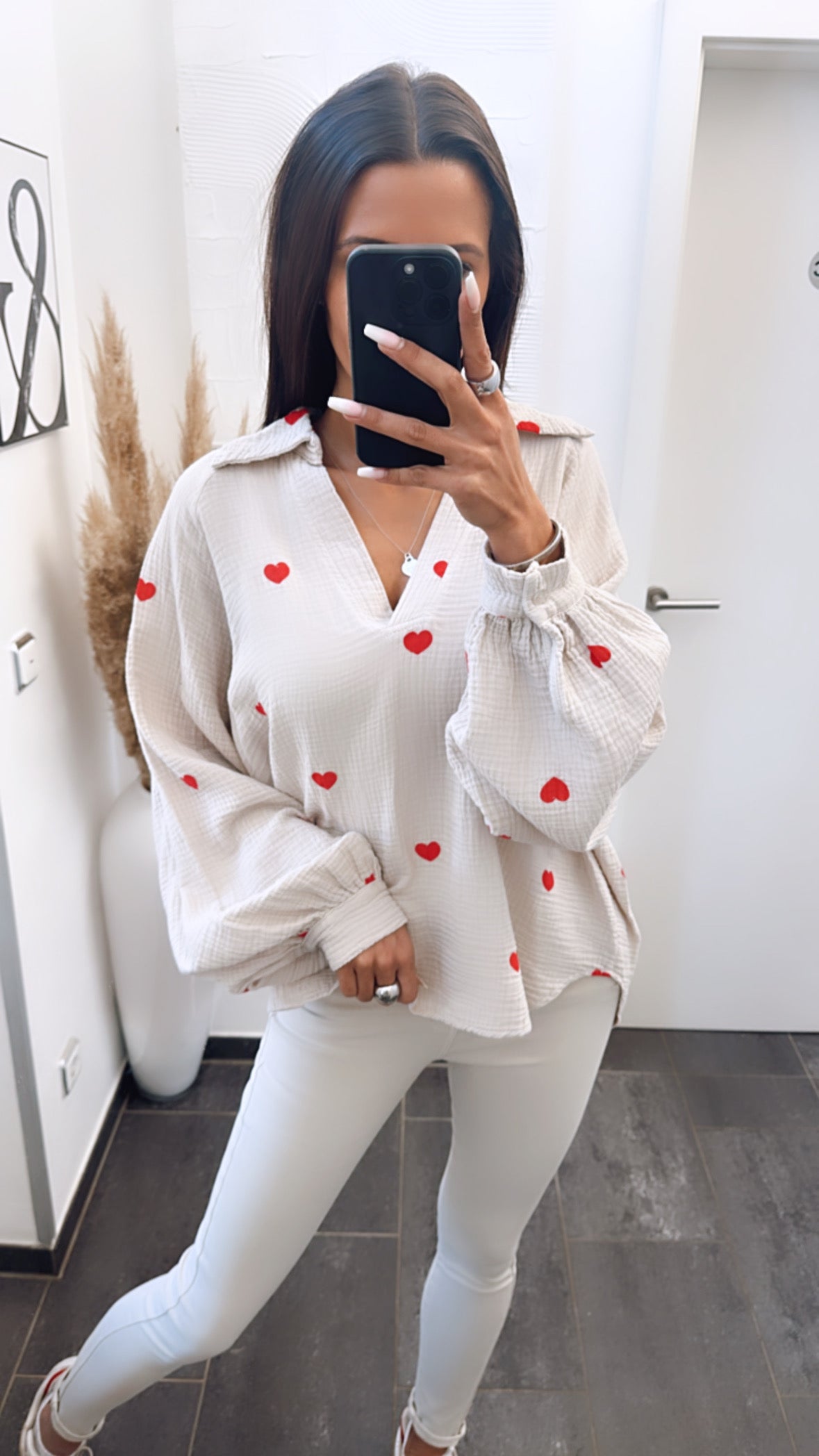 Arisa Heart Print V-Neck Blouse