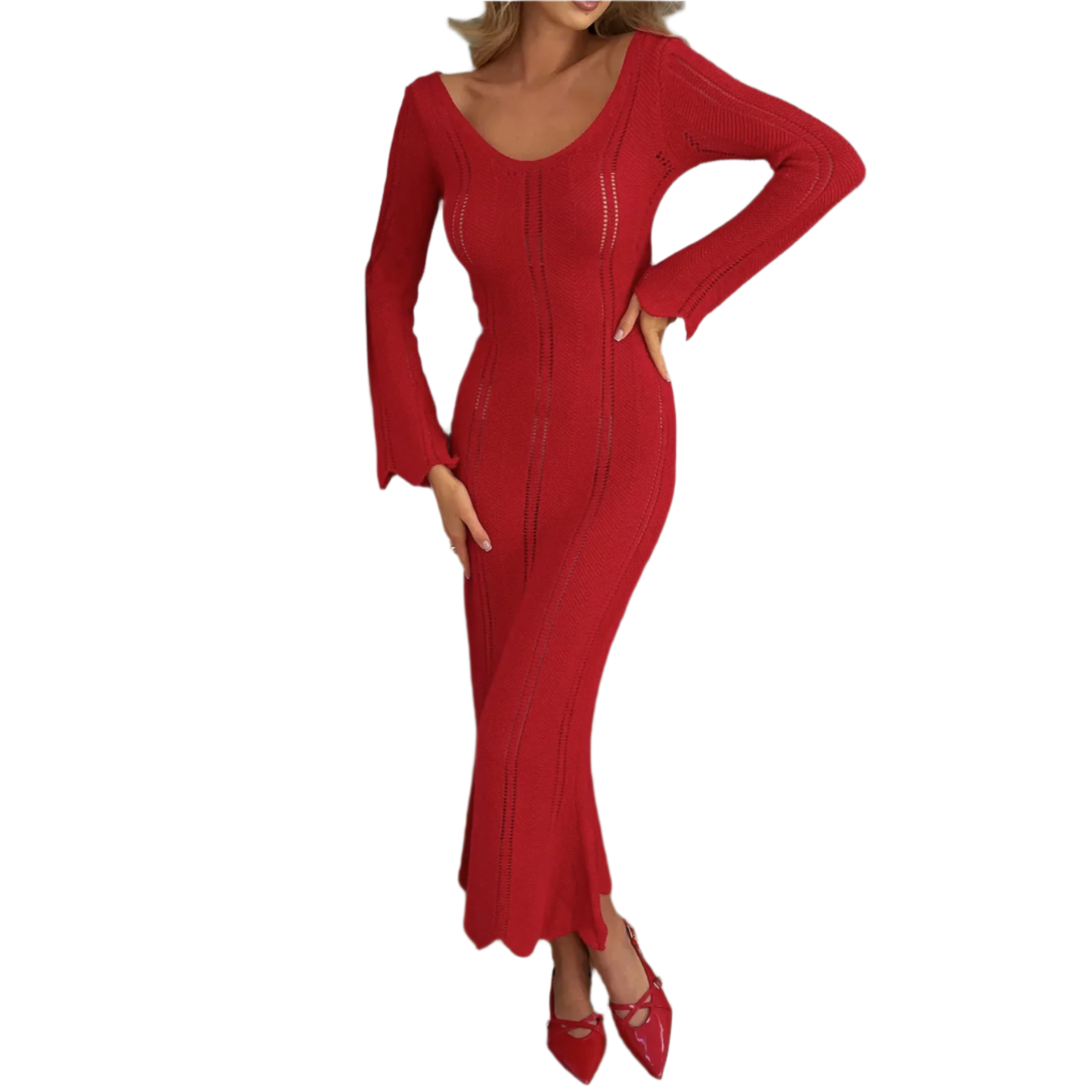 ザリア - ワイドスリーブのエレガントなニットドレス