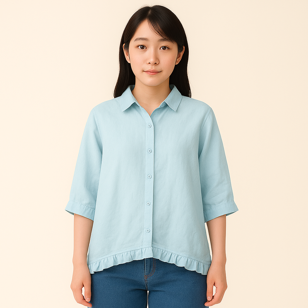Kate - Elegant high-neck and ruffled button-down top