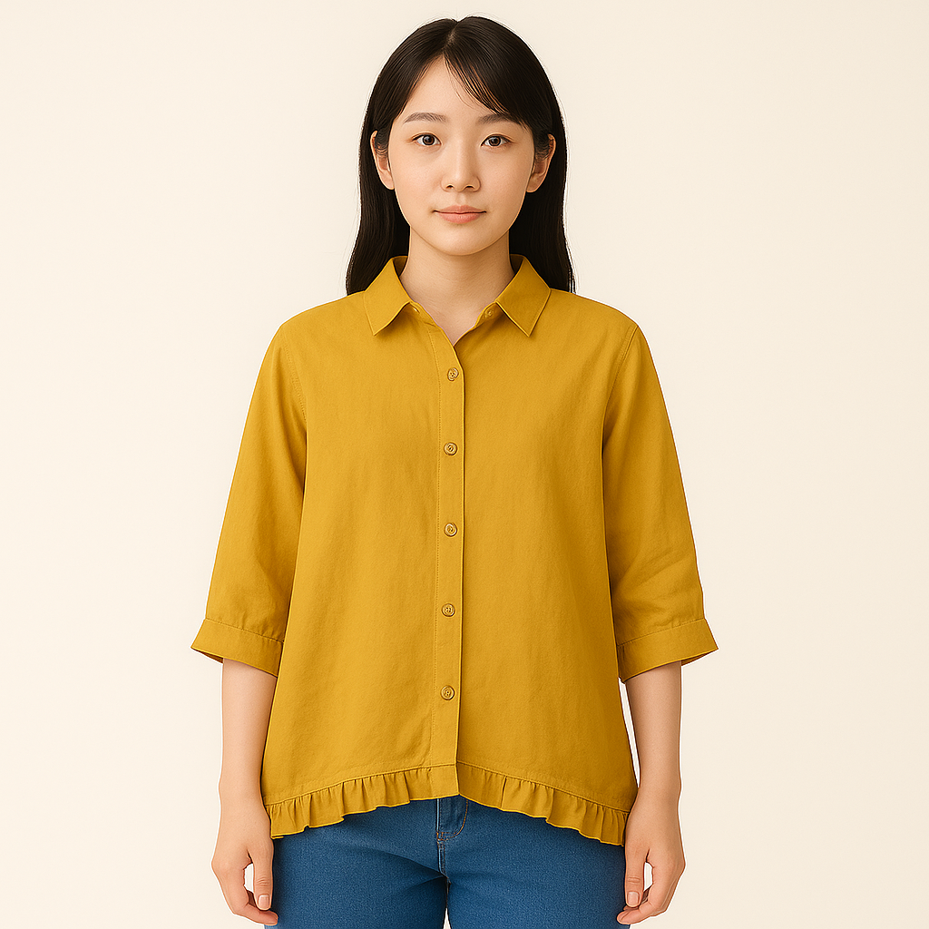 Kate - Elegant high-neck and ruffled button-down top