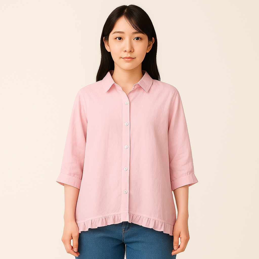 Kate - Elegant high-neck and ruffled button-down top