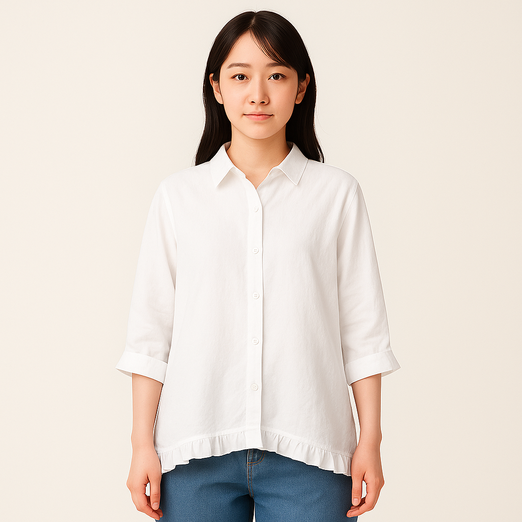 Kate - Elegant high-neck and ruffled button-down top