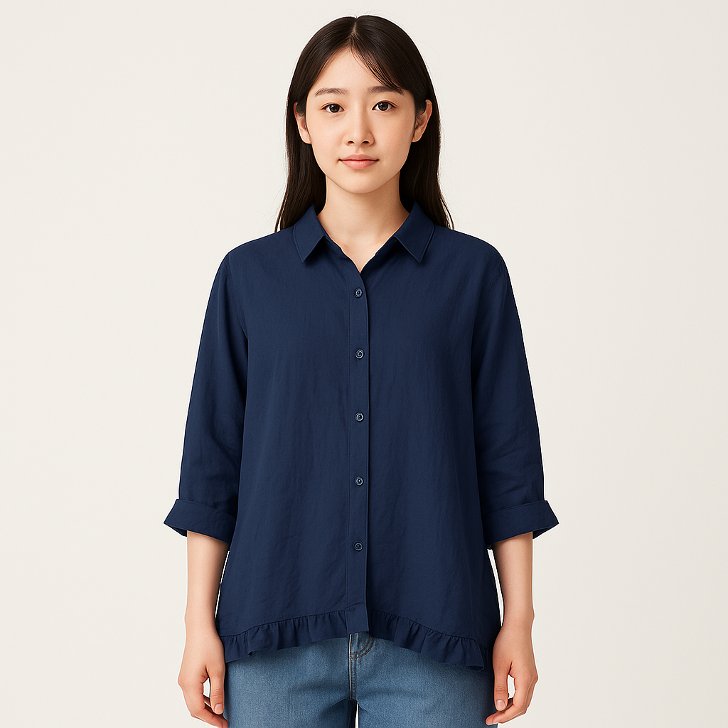 Kate - Elegant high-neck and ruffled button-down top